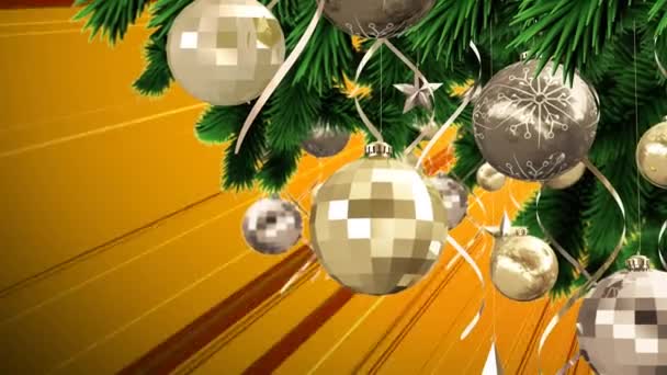 Animacja Świątecznej Dekoracji Nad Świecącymi Promieniami Pomarańczowym Tle Boże Narodzenie — Wideo stockowe