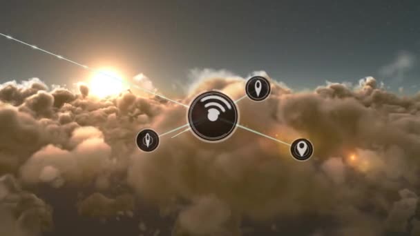 Animação Rede Conexões Ícones Com Sobre Nuvens Conexões Globais Interface — Vídeo de Stock