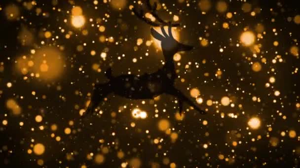 Анимация Сезонов Поздравляет Текст Над Бегом Оленей Оранжевого Боке Рождество — стоковое видео
