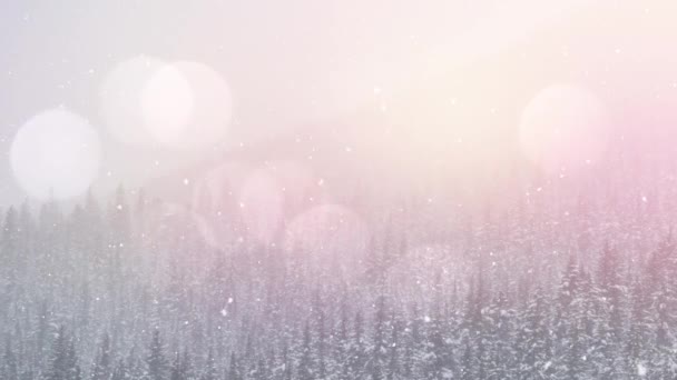 Kar Yağışı Kış Manzarasının Üzerindeki Işık Noktalarının Animasyonu Noel Kış — Stok video