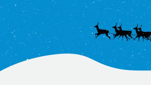 Animazione Babbo Natale Slitta Con Renne Che Muovono Sulla Neve — Video Stock