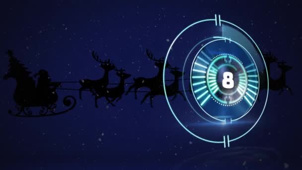 Animación Cuenta Atrás Santa Claus Trineo Con Renos Navidad Víspera — Vídeos de Stock