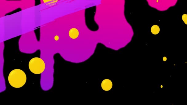 Animação Gotas Amarelas Rosa Pinceladas Fundos Pretos Amarelos Movimento Criatividade — Vídeo de Stock