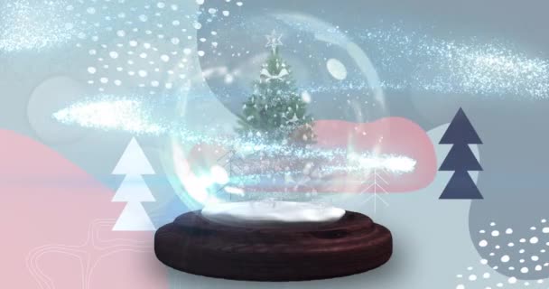 Kış Manzarası Boyunca Yılbaşı Ağacıyla Kar Küresinin Animasyonu Noel Gelenek — Stok video