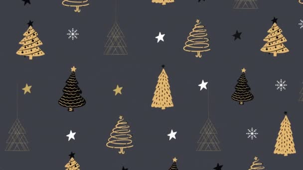 Animação Digital Múltiplas Árvores Natal Ícones Estrelas Contra Fundo Cinza — Vídeo de Stock