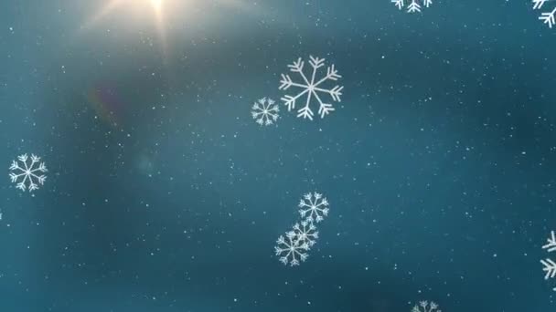 Animación Nieve Cayendo Sobre Fondo Azul Navidad Invierno Tradición Concepto — Vídeos de Stock