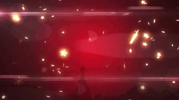 Анимация Рождественских Звёзд Падающих Красный Фон Рождество Зима Традиции Празднование — стоковое видео