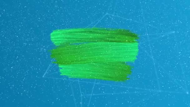 Snow Falling Green Paint Brush Strokes Network Connections Blue Background — Stock Video