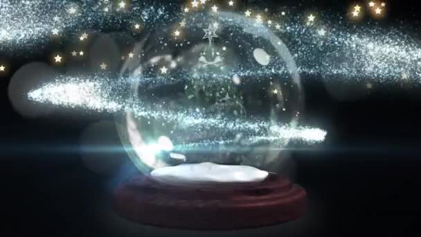 Étoile Filante Autour Sapin Noël Dans Une Boule Neige Contre — Video
