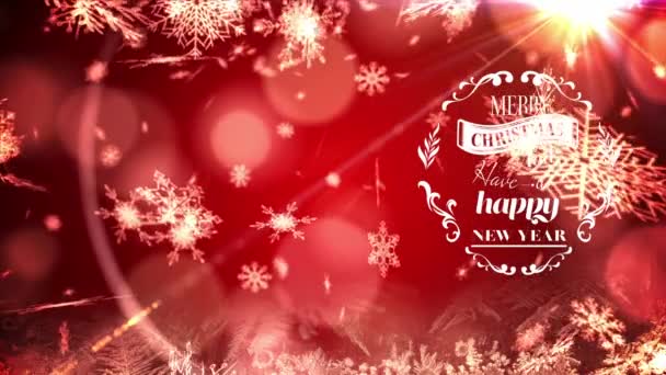 Animation Christmas Greetings Snow Falling Red Background Christmas Winter Tradition — Stock Video