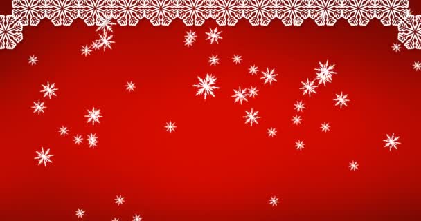 Animation Snow Falling Christmas Decorations Red Background Christmas Winter Tradition — Stock Video