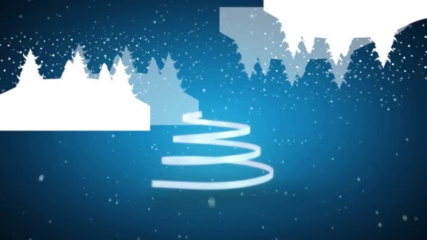 Анимация Рождественской Белой Ленты Образующей Елку Синем Фоне Рождество Зима — стоковое видео