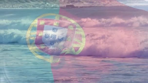 Animation Der Flagge Portugals Die Über Wellen Meer Weht Reisen — Stockvideo