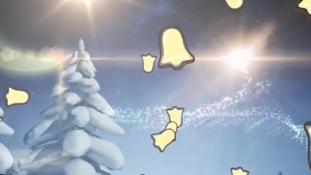 Animation Des Fröhlichen Urlaubstextes Über Der Ansicht Des Winterdorfes Weihnachten — Stockvideo