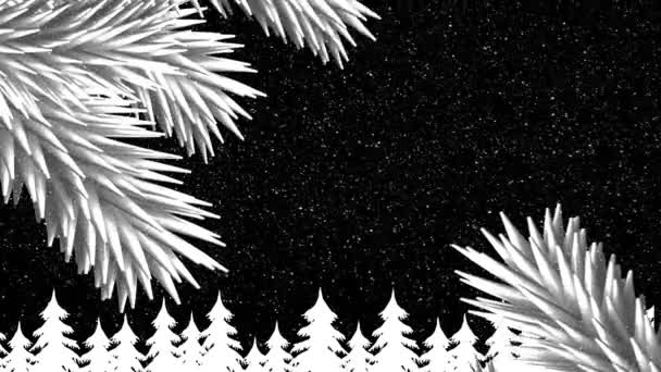Ramas Árboles Navidad Sobre Nieve Cayendo Sobre Múltiples Iconos Árboles — Vídeos de Stock