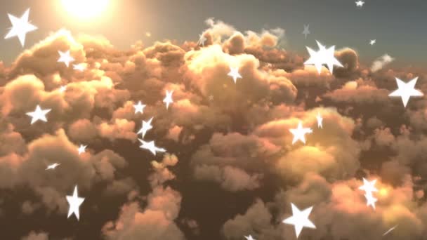 Animation Fallande Stjärnor Över Molnig Himmel Jul Tradition Och Firande — Stockvideo