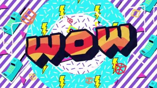 Animation Texte Wow Sur Fond Rose Concept Interface Communication Médias — Video