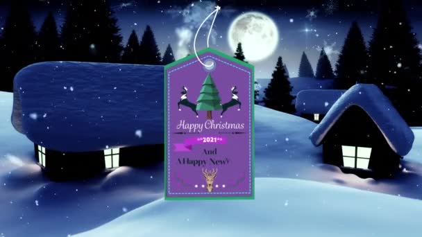 Animation Των Χριστουγέννων Χαιρετισμούς Πάνω Από Σπίτια Στο Χειμερινό Τοπίο — Αρχείο Βίντεο