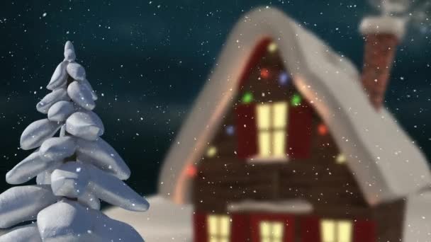 Animação Paisagem Inverno Com Casa Decorada Fundo Azul Natal Inverno — Vídeo de Stock