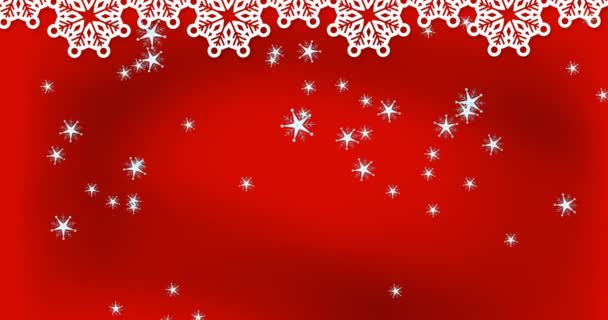 Анимация Падающего Красный Фон Снега Рождество Зима Традиции Празднование Концепции — стоковое видео