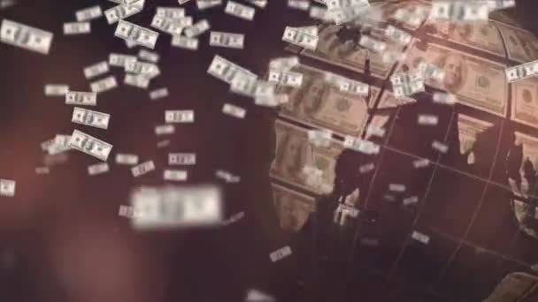 Animatie Amerikaanse Dollar Bankbiljetten Wereldbol Met Verkoop Tekst Achtergrond Retail — Stockvideo