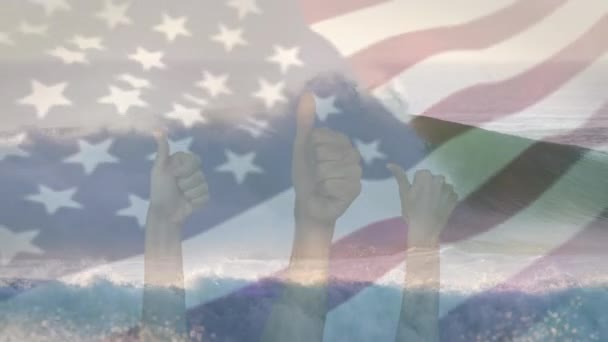 Deniz Manzarası Eller Üzerinde Dalgalanan Birleşik Devletler Bayrağının Canlandırması Seyahat — Stok video