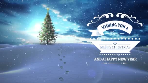 Animation Des Vœux Noël Sur Fond Paysage Hivernal Avec Arbre — Video