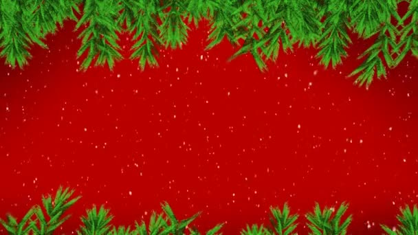 Animation Von Schnee Der Über Äste Von Weihnachtsbäumen Auf Rotem — Stockvideo