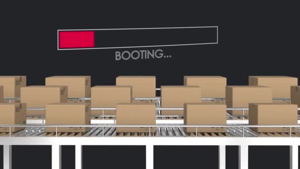 Animation Data Processing Cardboard Boxes Conveyor Belts Global Shipping Delivery — Stock Video