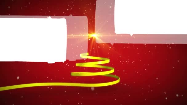 Animation Ruban Jaune Noël Formant Arbre Noël Sur Fond Rouge — Video