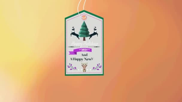 Анімація Подарункової Мітки Різдвяними Привітаннями Жовтому Тлі Різдво Зима Традиція — стокове відео