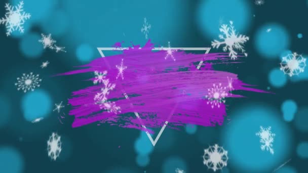 青い背景に降る雪の上にコピースペースのある青絵筆のアニメーション 色冬運動の概念をデジタルで生成し — ストック動画