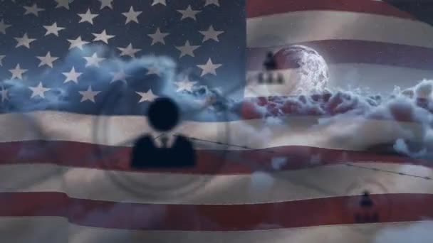 Animazione Rete Connessioni Con Icone Sopra Bandiera Stati Uniti America — Video Stock