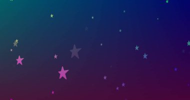 Mavi arka planda hipnotik hareket eden çoklu gökkuşağı renkli yıldızların görüntüsü. 