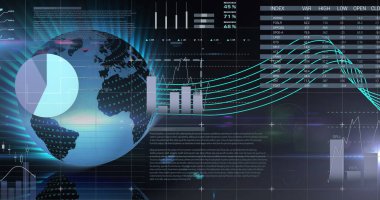 Ekranda hareket eden verilerin ve bilgilerin görüntüsü. dijital arayüz küresel bağlantılar kavramı dijital olarak oluşturulmuş görüntü.