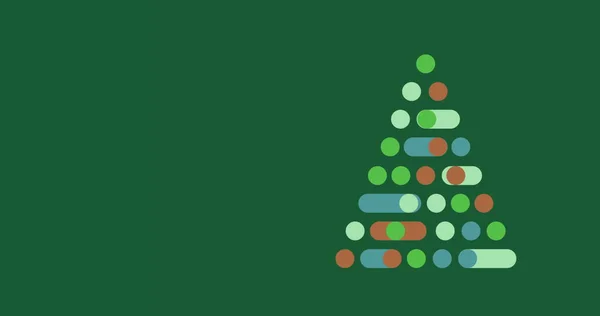 緑の背景にカラフルな円や幾何学的な形状で形成されたデジタルクリスマスツリーのイメージ クリスマスのお祝いと祭りのコンセプトデジタル生成されたイメージ — ストック写真