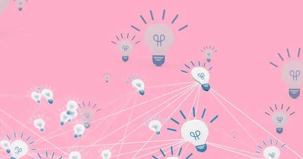 粉色背景上与灯泡连接的网络图像 全球观念 网络和商业概念数字生成的图像 — 图库照片