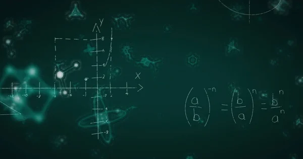 Изображение Химических Графов Математических Формул Плавающих Зеленом Фоне Пандемия Коронавируса — стоковое фото