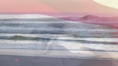 Hollanda bayrağının deniz manzarası dalgalanması. seyahat, tatiller, vatanseverlik ve dijital olarak üretilen video konsepti.