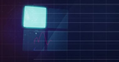Dijital arayüzün animasyonu veri yükleme ve ızgara üzerinde çalışan istatistikleri canlandırır. küresel bağlantılar, dijital arayüz ve dijital olarak oluşturulmuş video işleme konsepti.