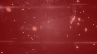 Kırmızı filtreli arka planda kayan yıldızların ve kar tanelerinin animasyonu. Noel, kış, gelenek ve kutlama konsepti dijital olarak oluşturulmuş video.