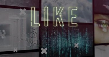 Ekranlar üzerinden metni paylaş ve abone ol. Video oyunu, eğlence ve dijital arayüz kavramı dijital olarak oluşturuldu.