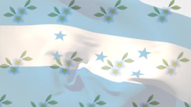 Düşen çiçeklerin üzerinde dalgalanan Honduras bayrağının animasyonu. Vatanseverlik ve kutlama konsepti dijital olarak oluşturulmuş video.