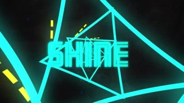 Soyut şekiller üzerinde beyaz ve sarı harflerle parlak metnin animasyonu. Sosyal medya ve iletişim konsepti dijital olarak oluşturulmuş video.