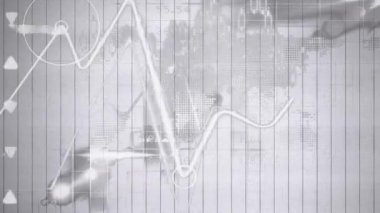 Gri arkaplandaki istatistik ve veri işleme animasyonları. iş, finans ve dijital arayüz kavramı dijital olarak oluşturulmuş video.