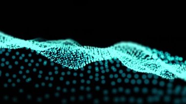 Siyah arka planda parlayan mavi örgü animasyonu. renk, ışık ve hareket konsepti dijital olarak oluşturulmuş video.