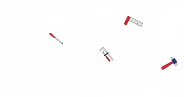 Beyaz üzerine düşen aletler üzerine İşçi Bayramı metni animasyonu. Amerikan vatanseverliği, bağımsızlık ve kutlama konsepti dijital olarak oluşturulmuş video.