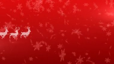 Noel Baba 'nın kızakta, yağan karların üzerinde hareket eden ren geyikleriyle canlandırması. Noel, gelenek ve kutlama konsepti dijital olarak oluşturuldu.