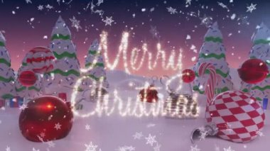Noel süslemesi üzerine Mutlu Noeller metni animasyonu. Noel, gelenek ve kutlama konsepti dijital olarak oluşturuldu.