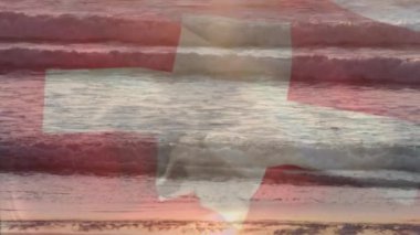 Denizde dalgalanan İsviçre bayrağının animasyonu. seyahat, tatiller, vatanseverlik ve dijital olarak üretilen video konsepti.